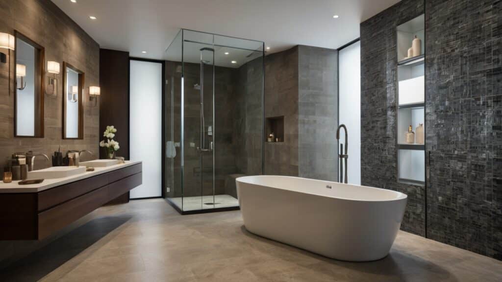 timeless bathroom design featuring a freestanding bathtub and sleek walk-in shower