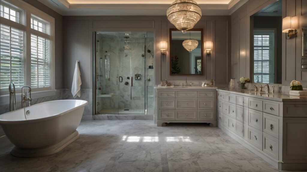 timeless bathroom design featuring a layered lighting 