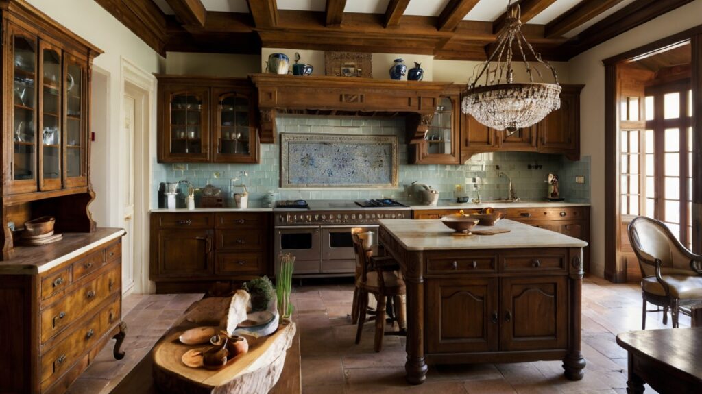 traditional kitchen design featuring antique furniture